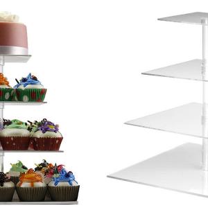 4层正方形四方形婚礼聚会树塔亚克力杯子糕饼蛋糕食物展示架